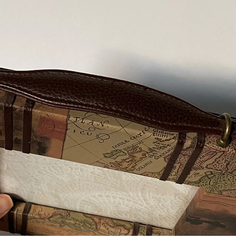 Suitcase Frame Old World Map Mud Pie 4 X 6” Photo Leather Handle Vintage Look